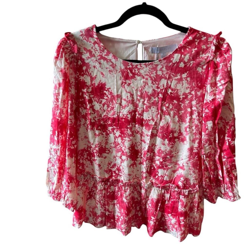 Sugarlips Women's M Pink‎ Floral Ruffle Blouse Long Sleeve Casual Top